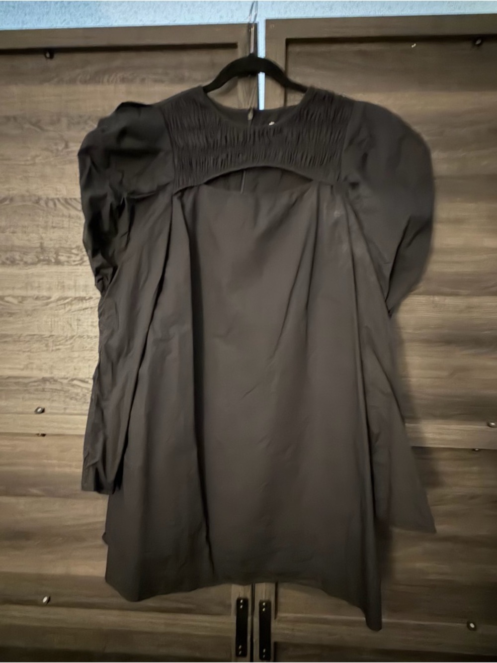 Smocked Yoke Black Mini Dress with Puff Sleeves